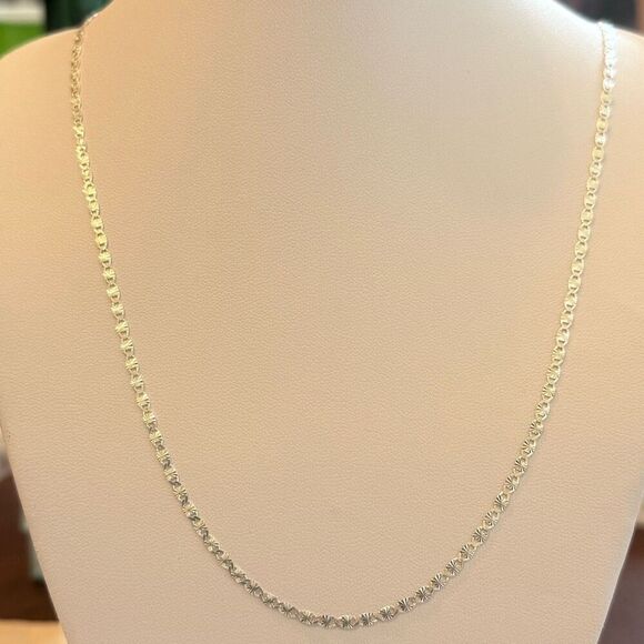 Dainty 2mm Starburst Link Chain Unisex Italian Sterling Silver 20” Necklace - Picture 1 of 4
